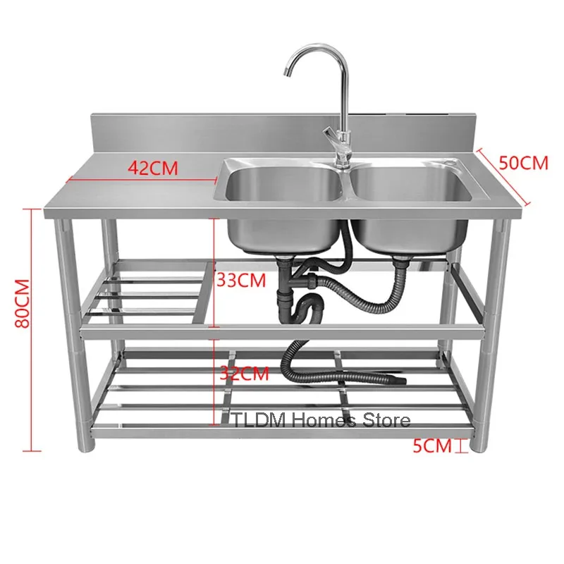 Pias de cozinha comerciais modernas com suporte luz luxo aço inoxidável lavar louça pia bancada armário integrado