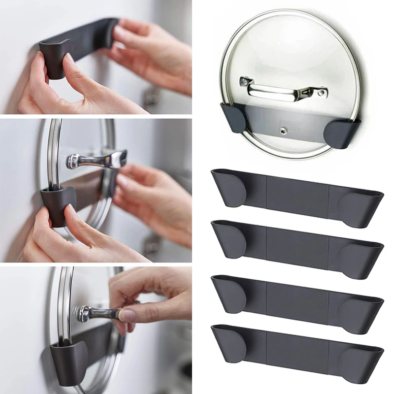 4pcs Pot Lid Holder Wall-Mounted Hanging Holder For Pan Pot Cover Rack Plastic Kitchen Storage Rack Kitchen Organizer Supplies