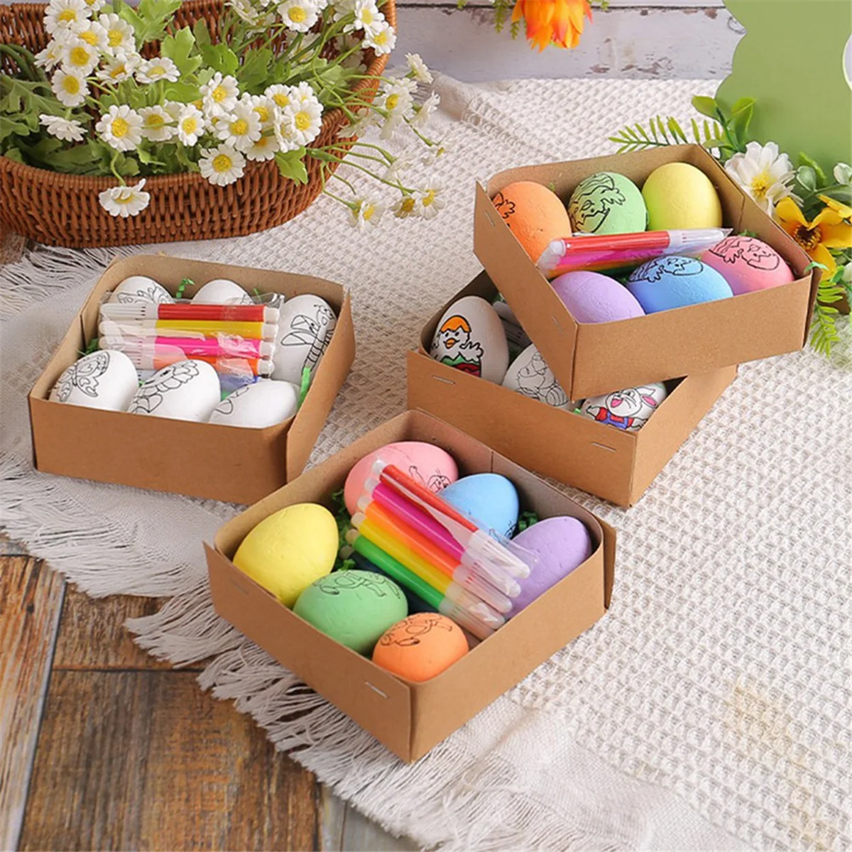 6 Pcs Easter DIY Hand-Painted Eggs 2024 Cartoon Eggs Children's Handmade Gift Easter Egg Painting Kit-C