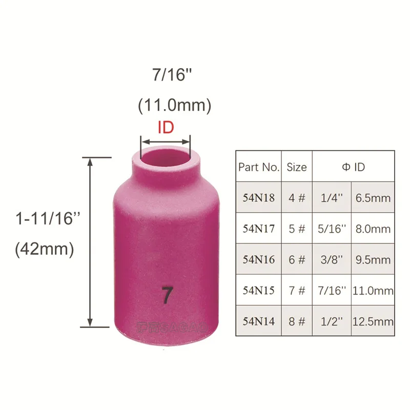 Boquillas de cerámica de alúmina para TIG WP17 18 26, accesorios de soplete de soldadura, consumibles, 42mm, 1 piezas, 54N14, 54N15, 54N16, 54N17,