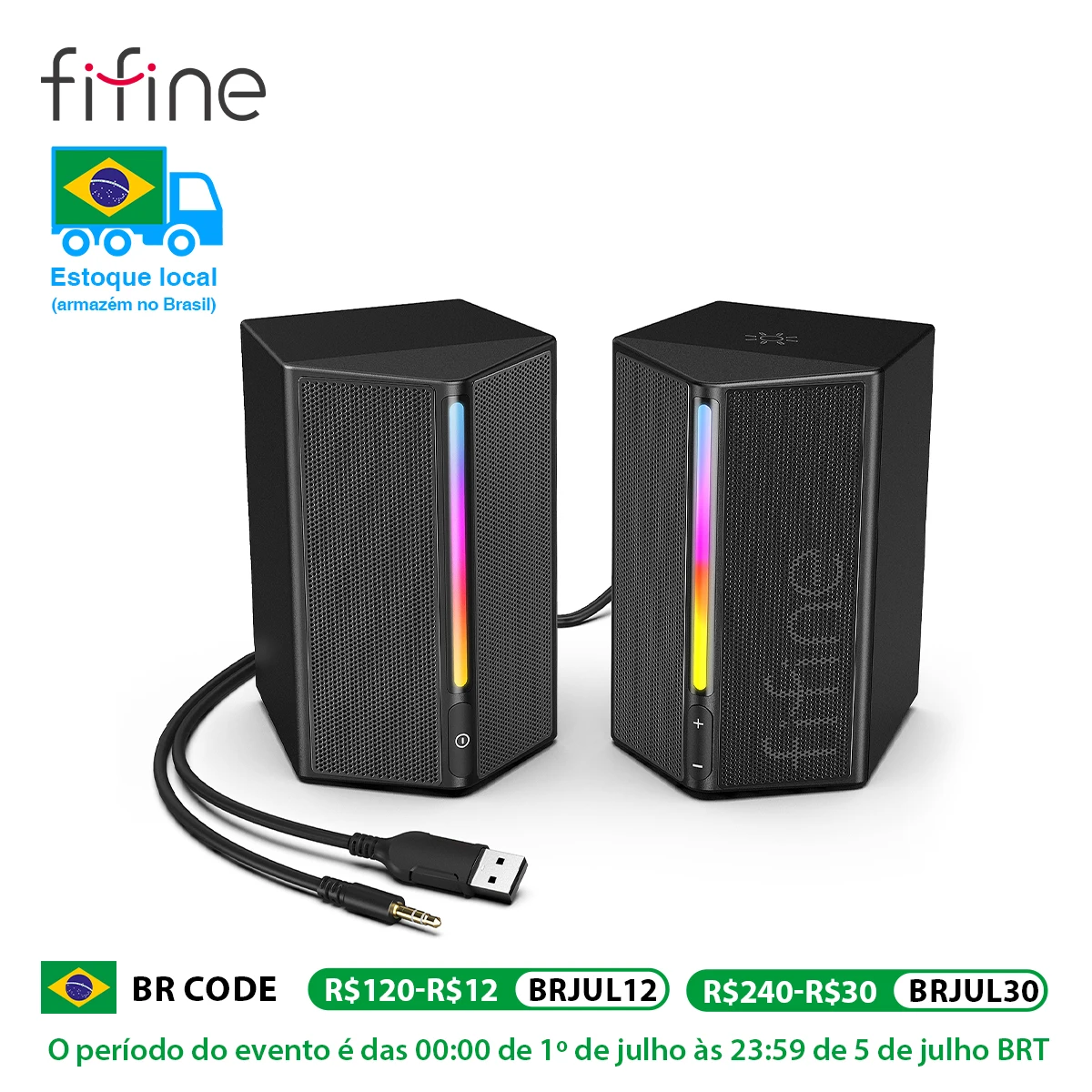 

FIFINE Gaming Sound Box with Stereo Surround Sound, USB RGB Speaker with Vol Control for PC,Lattop,PS4/5,TV-Ampligame A20