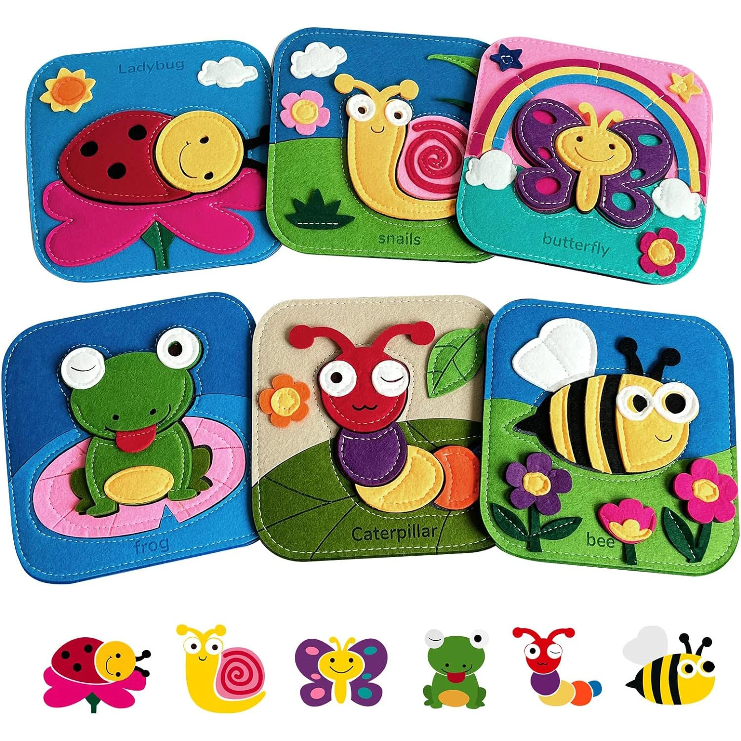 Toddler Puzzles 6-in-1 Soft Felt Insect Puzzles for Toddlers Montessori Educational Baby Puzzles Set for Boy Girl Babies Gifts