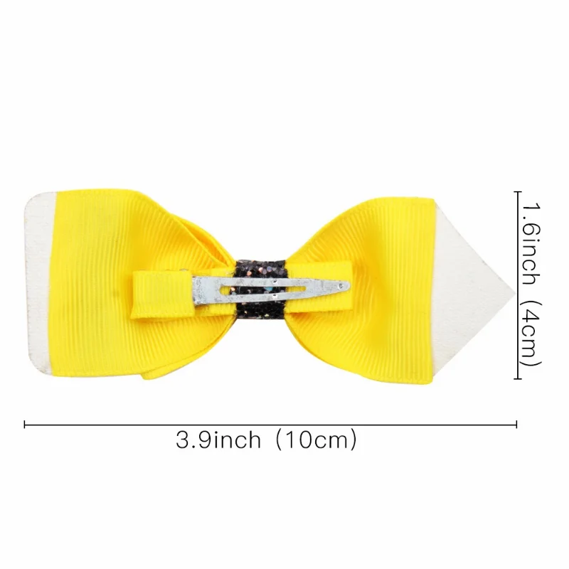 3.9/4.5\'\' BACK TO SCHOOL Glitter Hair Bows With Alligator Clip Solid Pencil Grosgrain Ribbon Hair Clip Fashion Hair Accessories