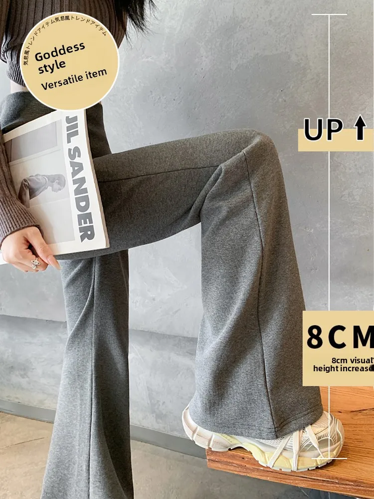 Damskie dzianinowe spodnie do jogi z wysokim stanem, ocieplane polarem, wyszczuplające, lekko rozszerzane, codzienne spodnie na jesień i zimę, koreański styl, do pracy.