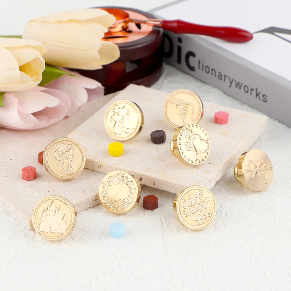 Valentine\'s Day Theme Patterns Wax Seal Stamps Ring Removable Round Brass Stamp Heads for Decorating Wedding Parties,Invitations