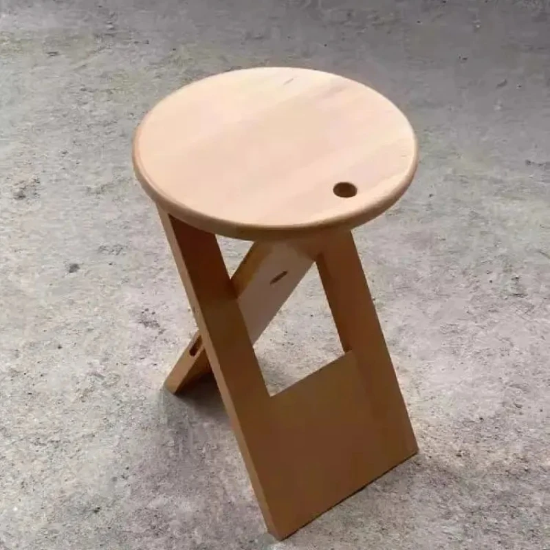 

Solid Wood Creativity Design Advanced Folding Round Stool Home Furnishing Retro Bedroom Bedside Small Round Table Dressing Stool