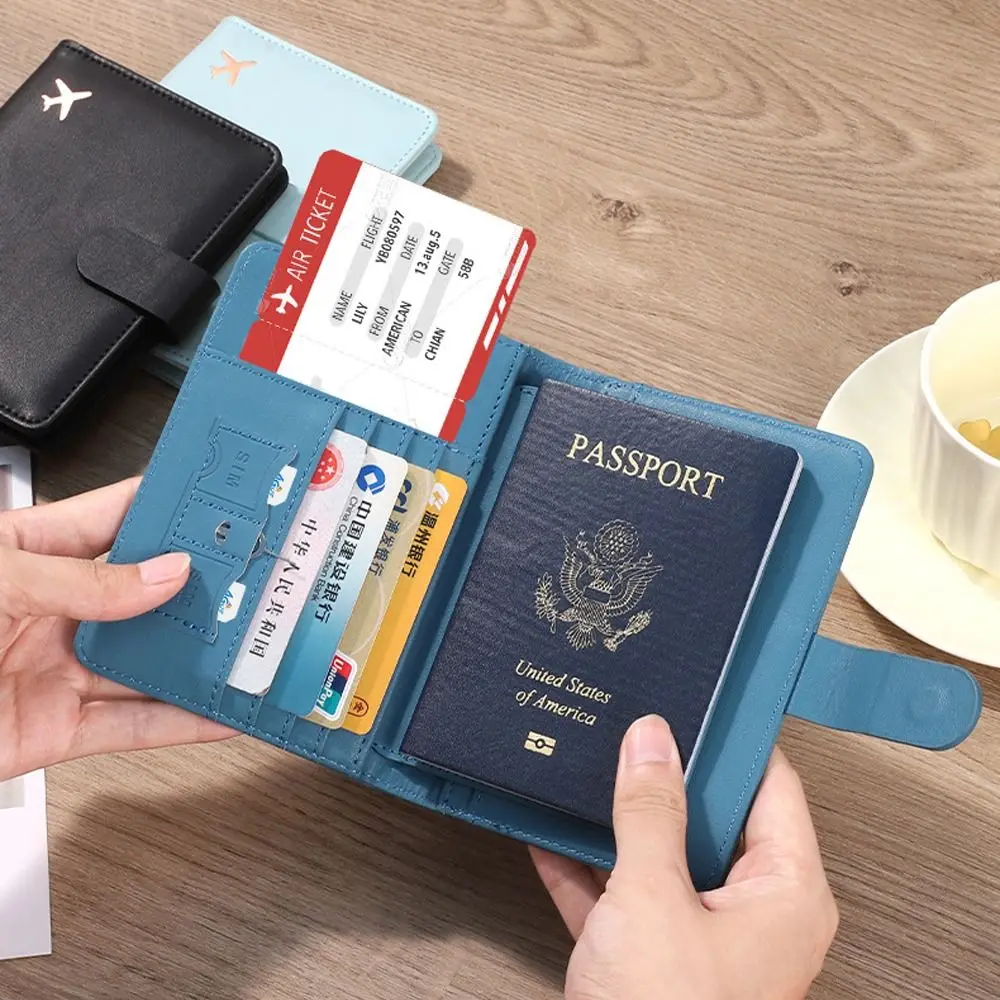 Couverture de passeport RFID en cuir PU, stockage de documents créatif multi-cartes, clip rond multifonctionnel, voyage