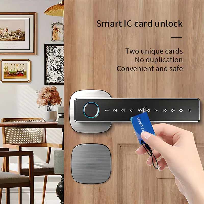 Smart Lever-handle Lock 5-in-1 Split-type Design Stable and Safe Security Door Handle Fingerprint/Password/Key/Tuya/Card Unlock