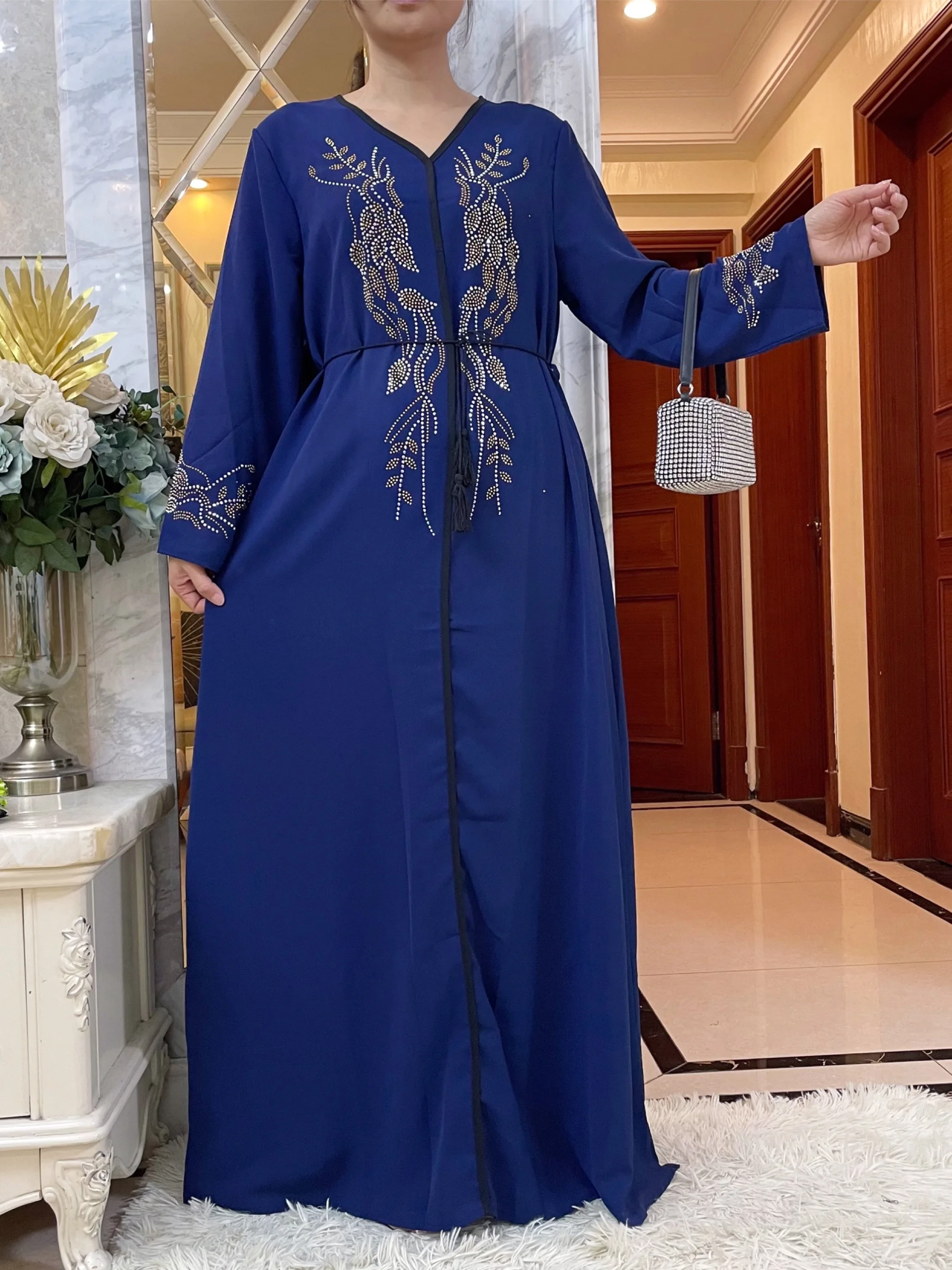 2024 For Women Elegant Dress Dubai Party Outfits Long Sleeved Chiffon Dashiki Muslim Women Robe Belt African Abaya Clothing