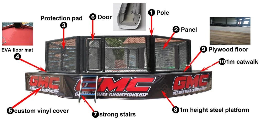 Hot Sale MMA Competition Catwalk Wrestling Cage 7m*7m*1m 24ft*24ft 6m*6m*1m Octagon Panel Wall Sports & Entertainment Product