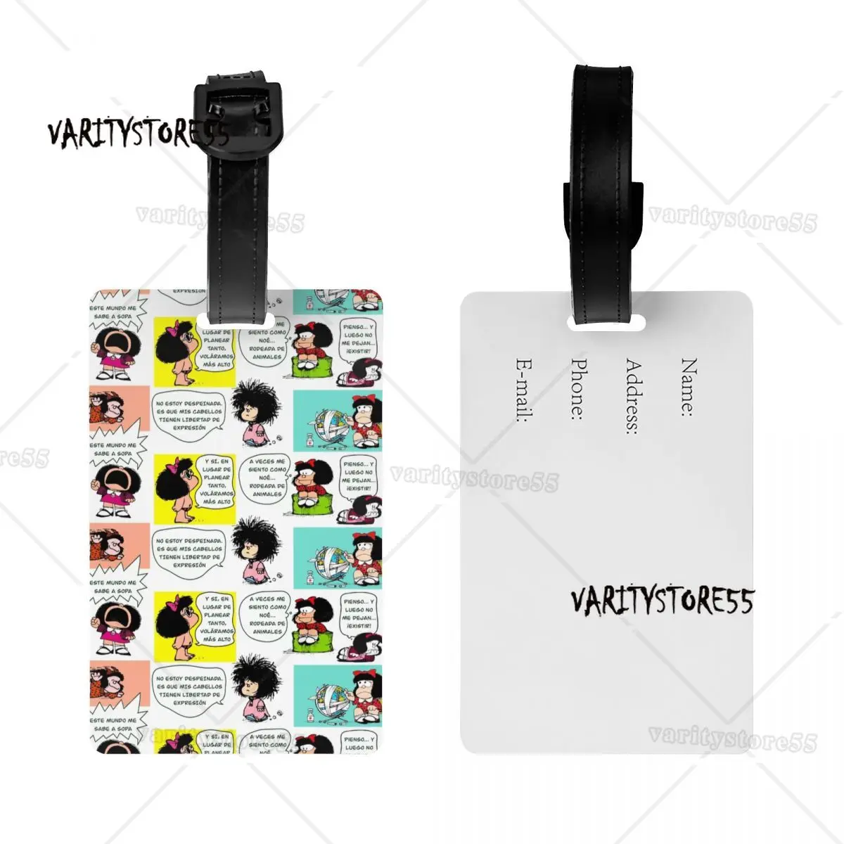 Custom Manga Quino Mafalda Luggage Tag With Name Card Kawaii Cartoon Privacy Cover ID Label for Travel Bag Suitcase