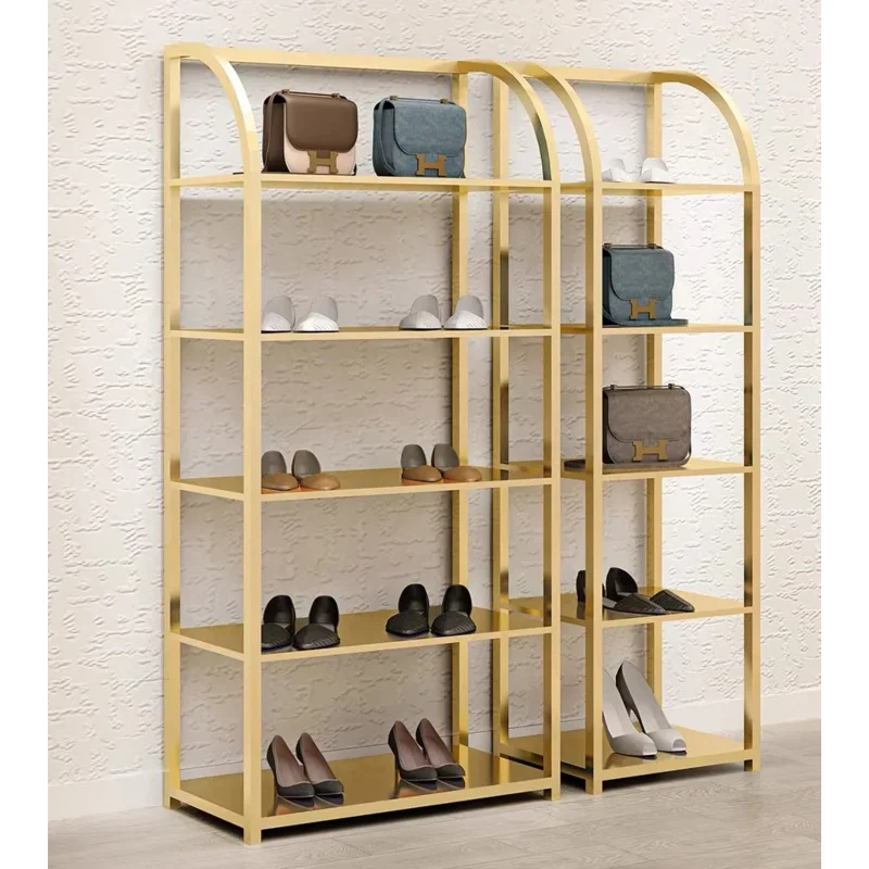 custom.Boutique Bag Store Display Shelves Metal Gold 5 Layers Handbag Display Stand Stainless Steel Shoe Rack Retail Shop