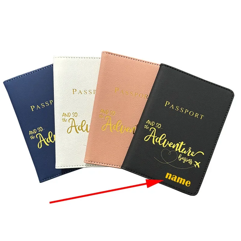 Nombre personalizado de Color dorado en la cubierta del pasaporte Cartera de viaje de aventura Nombre personalizable Titular del pasaporte ID Estuche porta tarjetas de visita