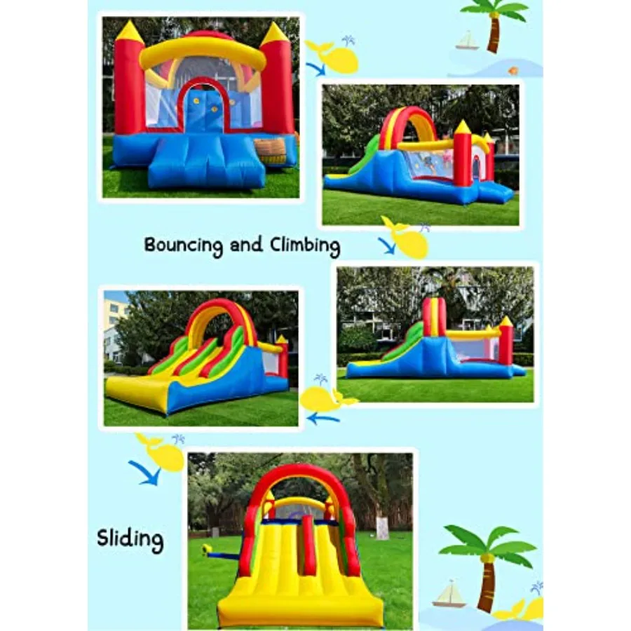 Casa inflable de rebote de 16x7,2 pies con 2 toboganes de carreras y pared de escalada grande, trampolín inflable 3 en 1 para niños, salto de arcoíris C