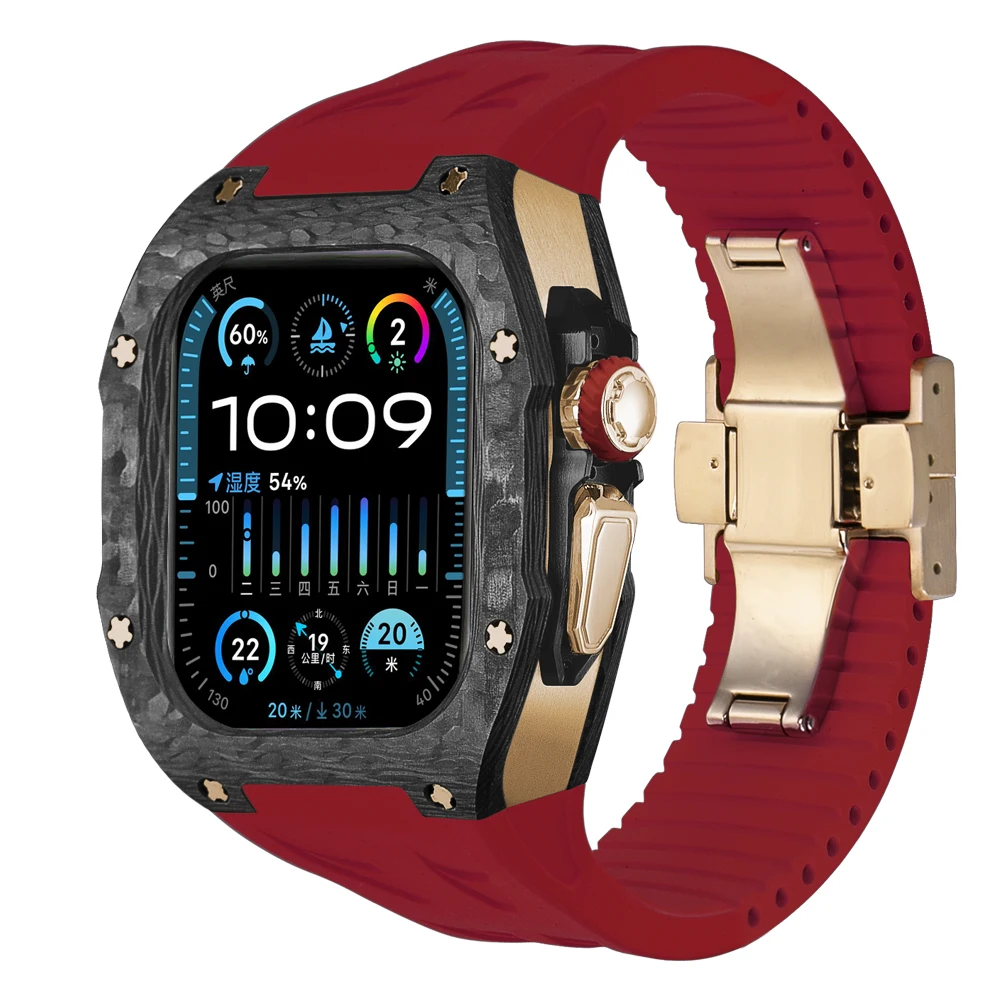 Mod Kit For Apple Watch Ultra 2 Case Customization High Quality Conversion Protect Carbon Fiber Case for iWatch Ultra 49mm  Gold