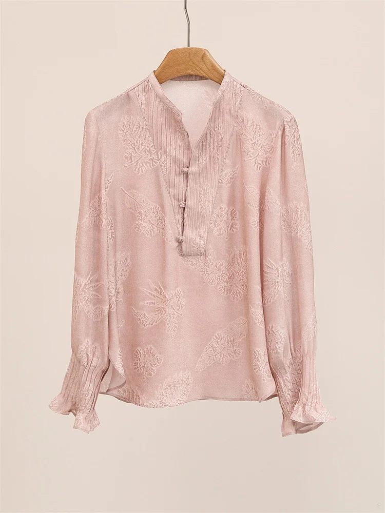 

Silk Flower Roasted Top Women's Semi-Open V-ne Padded Sve New Chinese Sle White Pink Small irt Summer