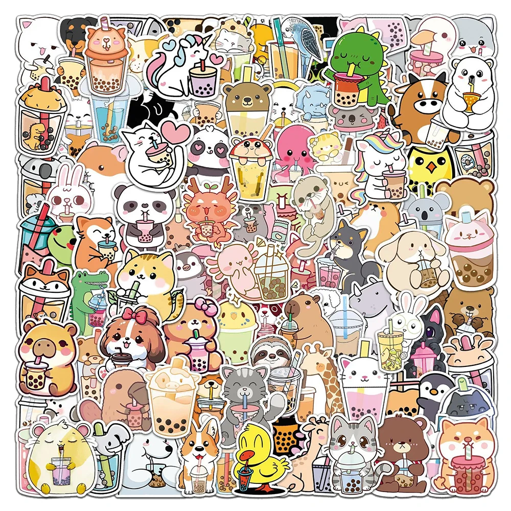 10/30/50/100 Uds. Pegatinas de grafiti de té de la leche para mascotas, calcomanías de té de burbujas de Boba de animales de dibujos animados para maleta, guitarra, portátil, pegatina bonita de juguete
