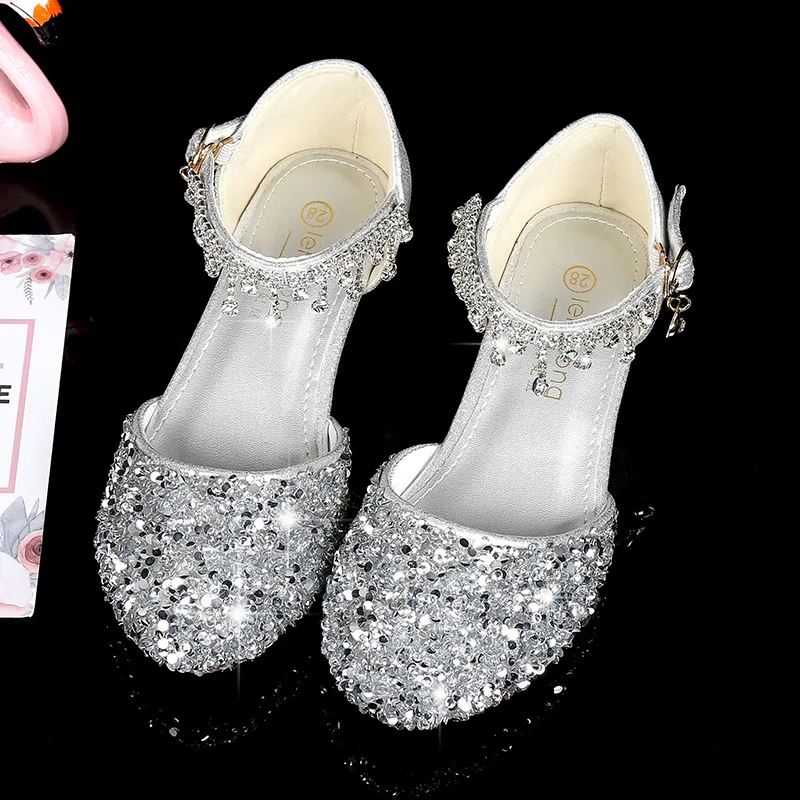 

Sequines Girls' Princess Shoes Rhinestone Crystal Beading Sandals Children's Plus Size 38 Summer Breathable Party Dance Footwear