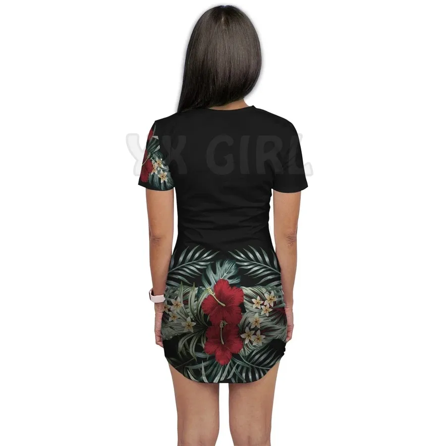 YX GIRL norvegia t-shirt Dress - Hibiscus 3D All Over Printed t-shirt DRESS Sexy Summer Women abiti Casual