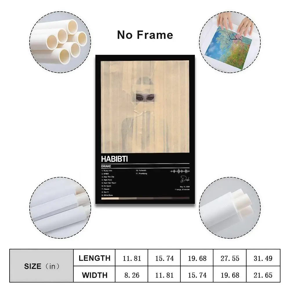 Poster Peelable Self-Adhesive Album Cover Poster Stickers, Frameless Wall Art for Singer Band Pop Rap Bedroom D-Drake Iceman