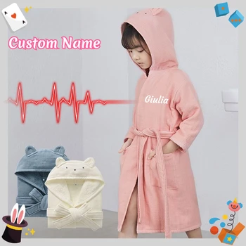 Personalized Cotton Baby Hooded Bath Robe Bear Bathrobe Customized Kid Robes for Boy&Girl with Embroidered Name Show Gift Adult 1