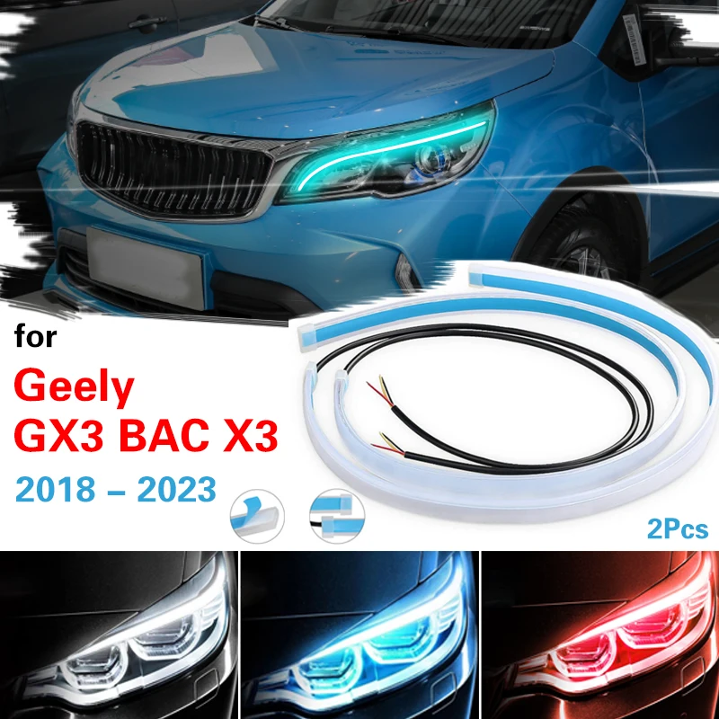 

For Geely GX3 BAC X3 2018-2023 2pcs DRL LED Daytime Running Lights Auto Headlight Flexible Waterproof LED Strip Turn Signal Lamp