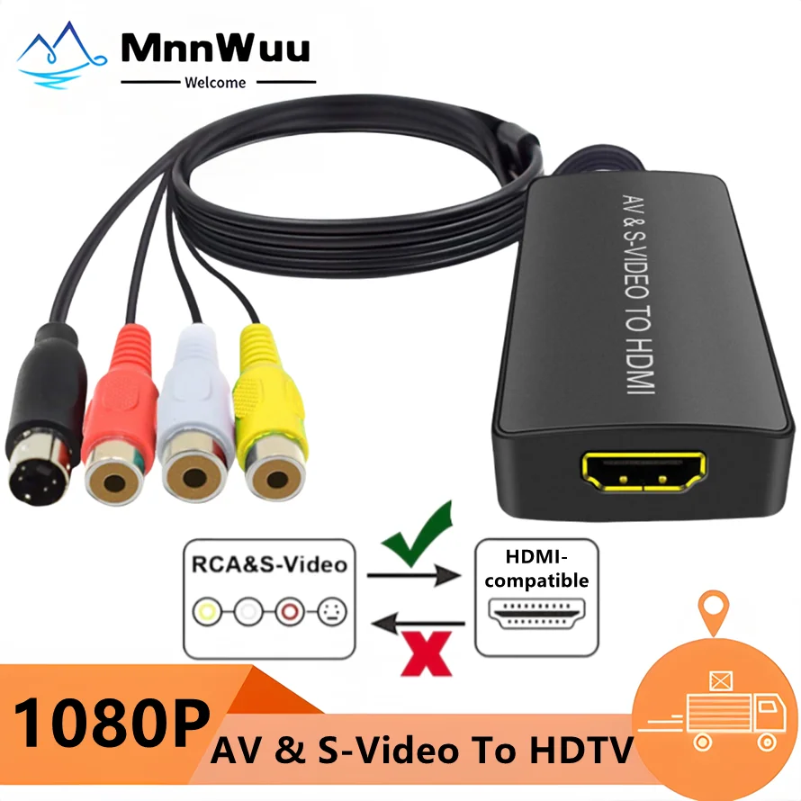 S-Video to HDMI-compatible Converter 3RCA AV to HDMI-compatible Adapter For WII U PS2/ PS3 STB Xbox VHS VCR Blue-Ray DVD Players