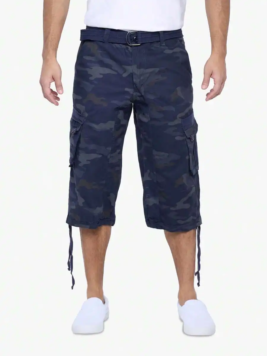 

Mens Camouflage Cargo Shorts With Belt And Snap Pockets