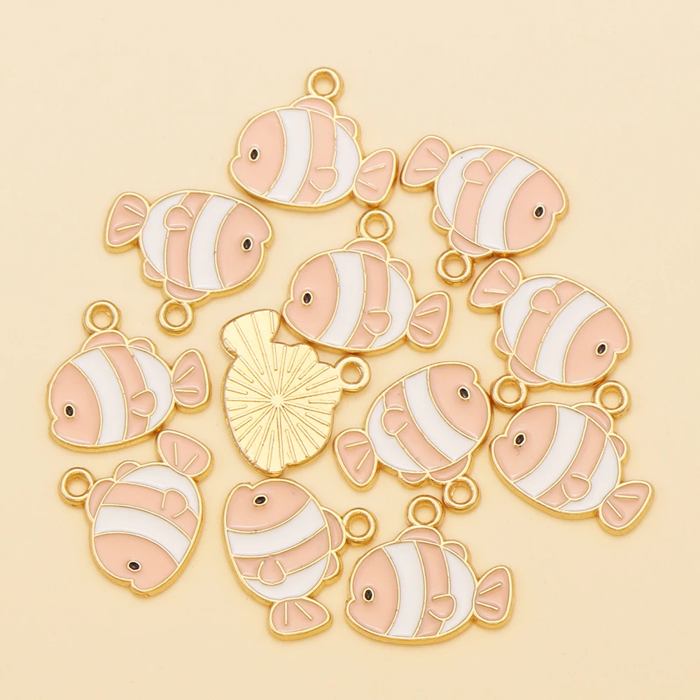 10 Stücke 15x14mm Zufällige Farben Mix Emaille Fisch Charms Legierung Ozean Tier Anhänger Für DIY Schmuck Machen Nette Ohrringe Armband – Detail 7
