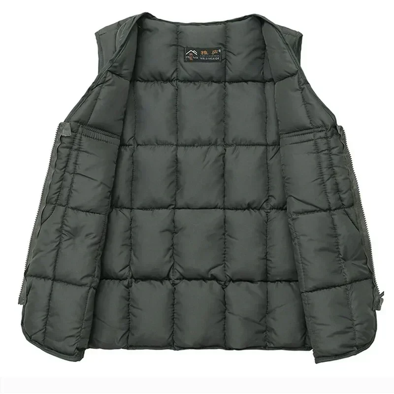 Winter Warm Men\'s Padded Fishing Vests Multi-Pockets Outdoor Tactical Vest Men Sleeveless Zipper Waistcoat Solid Hunting Jacket