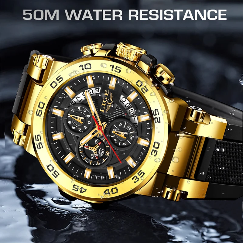 New LIGE Top Men's Watch Luxury Brand Large Dial Watch Men's Waterproof Quartz Watch Sports Chronograph Clock Relogio Masculino