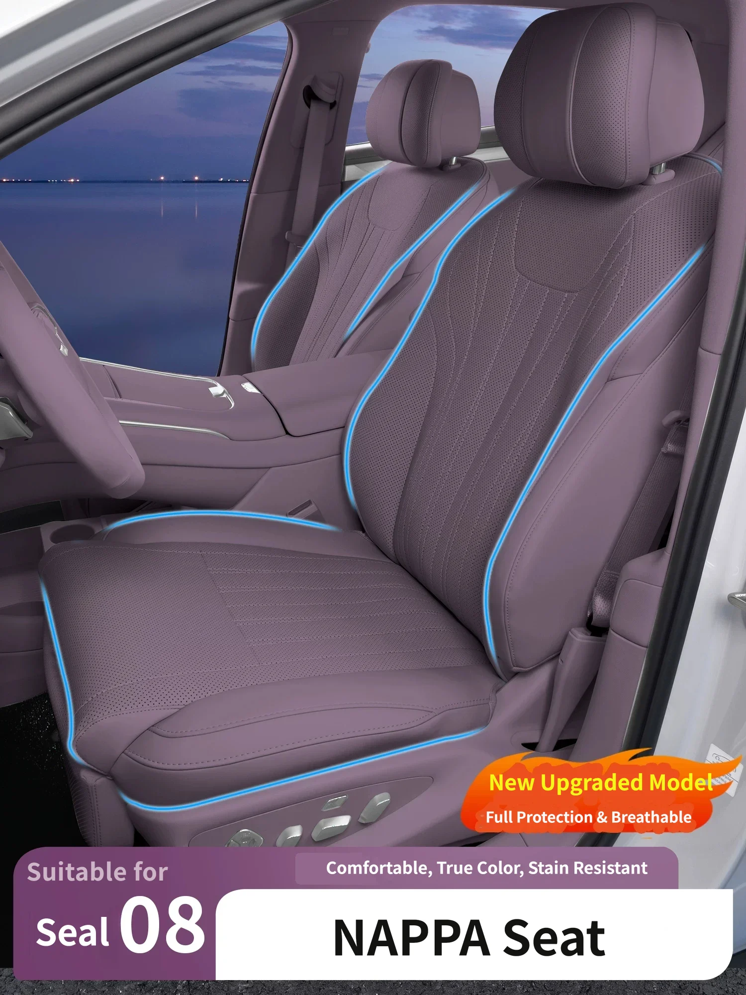 Car Seat Cover For BYD SEAL 08 2026 2027 Breathable Leather Full Surround Seat Cushion All Season Seat Cover Protector