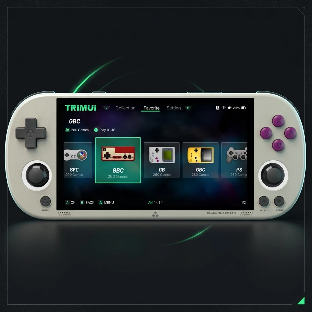 Trimui Smart Pro Retro Gaming Handheld: 4.96-inch screen with 1280×720 resolution, lightweight and portable, compatible with mul