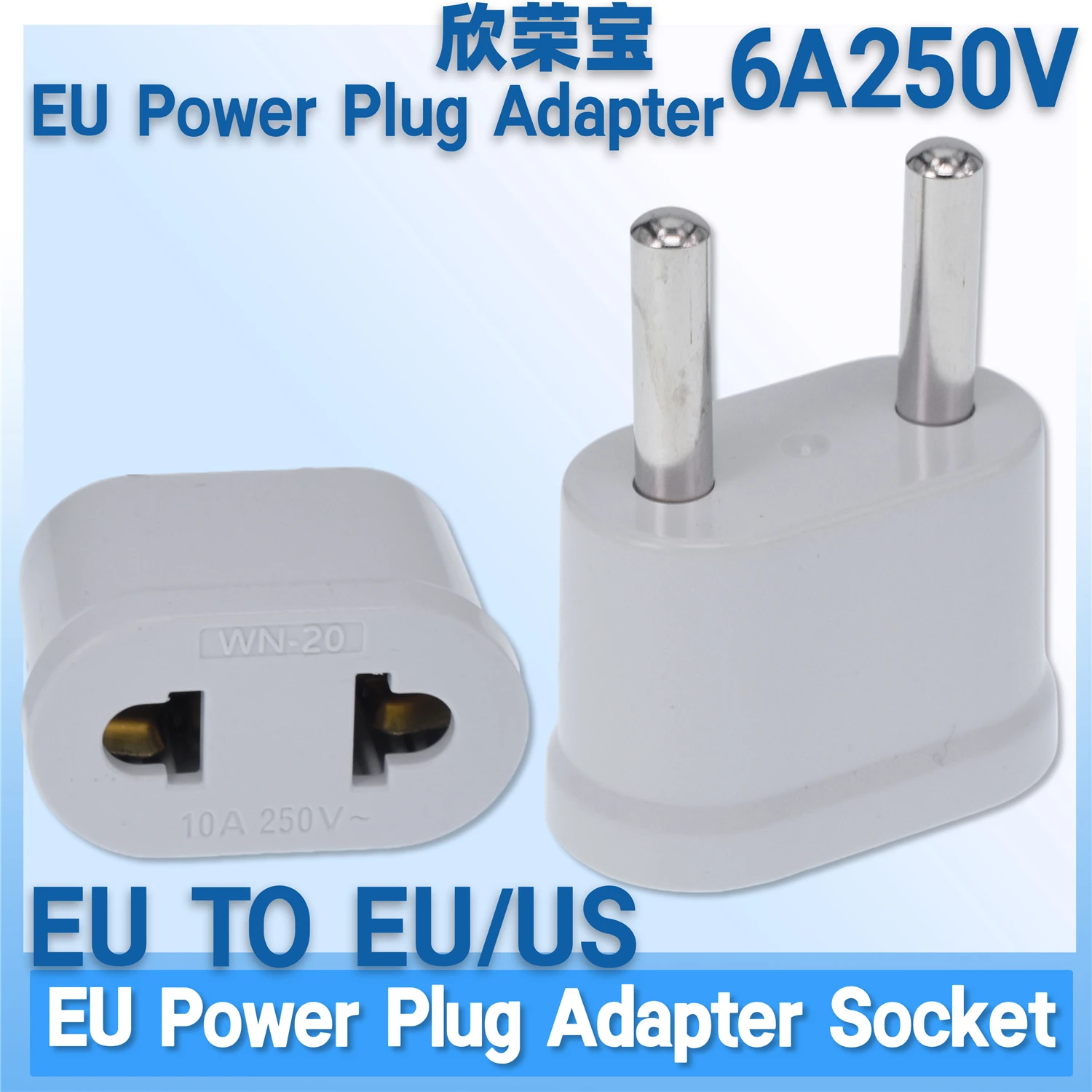 US To EU Plug Power Adapter White Travel Power Plug Adapter Converter Wall Charger Korea Russia Germany France European 4.8mm 6A