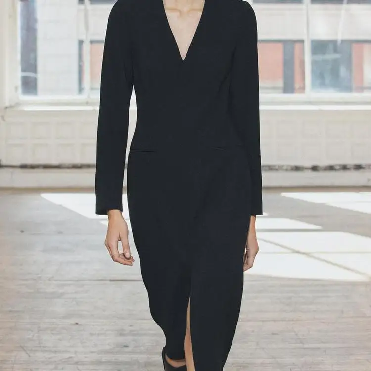 Nowa Kolekcja Jesień Zima Damskie Długie Sukienki Maxi z Dekoltem w Serek, Luźne, Szyfonowe, Eleganckie, do Pracy, z Podkreśloną Talią