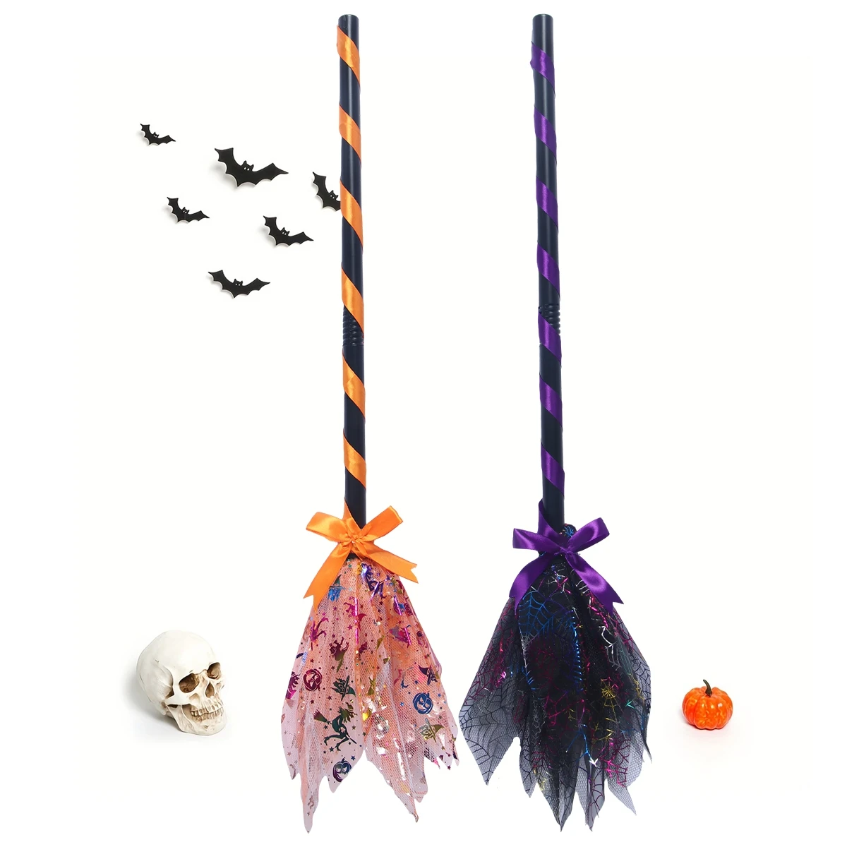 Halloween Witch Broom Happy Halloween Cosplay Broom Props Kids Adults Favors Fancy Flying Broomstick Halloween Party Supplies