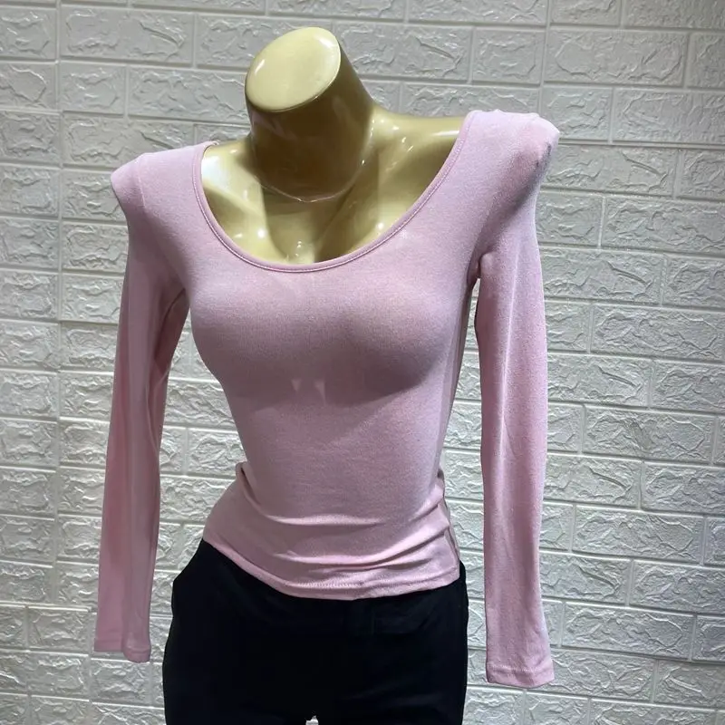 Wholesale High Strech Top Basic Slim T Shirts 2023 Thin Base Tops Long Sleeve Solid Women Deep O Neck Microtransparent T Shirt