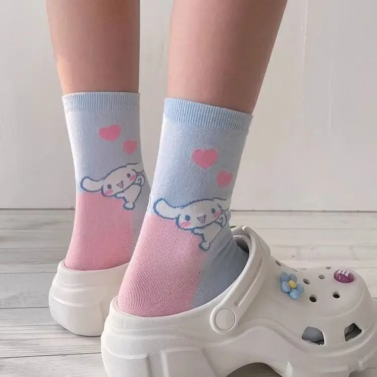 6 Paar neue japanische süße Cartoon-Damen-Mittellange Socken, koreanische Version, personalisierte Farbe, kleine Herzchen, Dopamin-Freizeitsocken – Detail 6