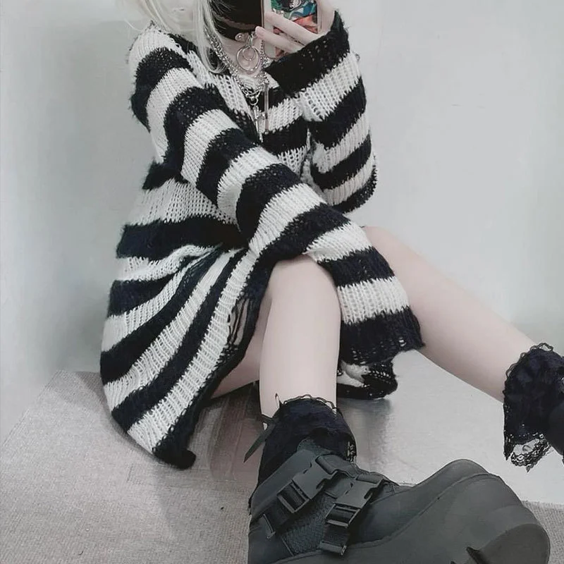 

Mid-Long Cardigans Red Womens Autumn Relaxed-Fit Office Flocking Grid Striped Half-Sleeve Mock-Neck Crop Outer Material Harajuku