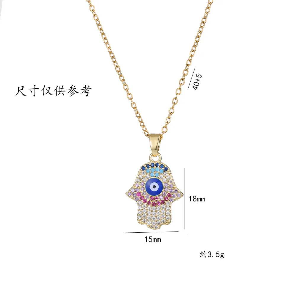 متعدد الألوان الزركون شغل الأزرق التركية شيطان العين همسة اليد الفولاذ المقاوم للصدأ يد فاطمة قلادة مجوهرات نسائية colare mujer