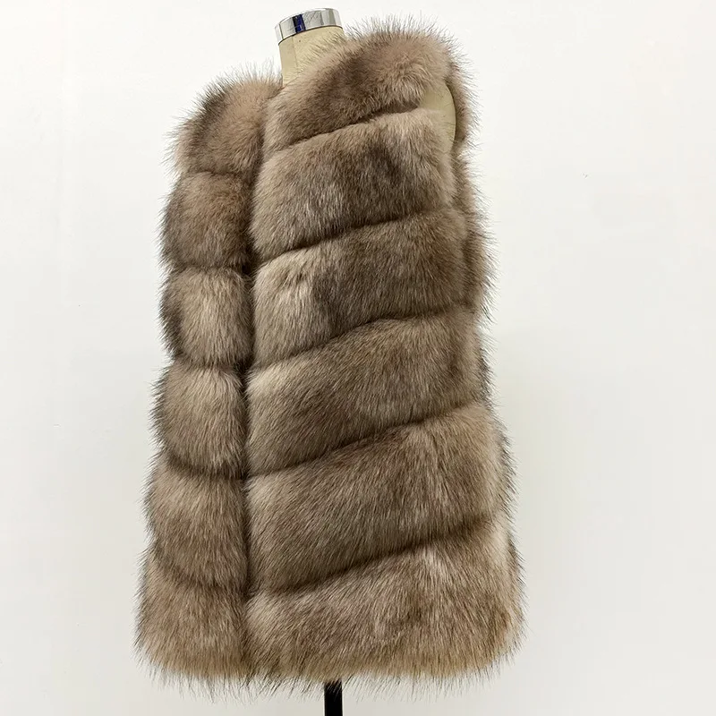 Women Faux Fox Fur Vest Coats Solid Mid Length Fur Jackets V Neck Sleeveless Thick Warm Fur Casual Loose Fit 2026 Autumn Winter