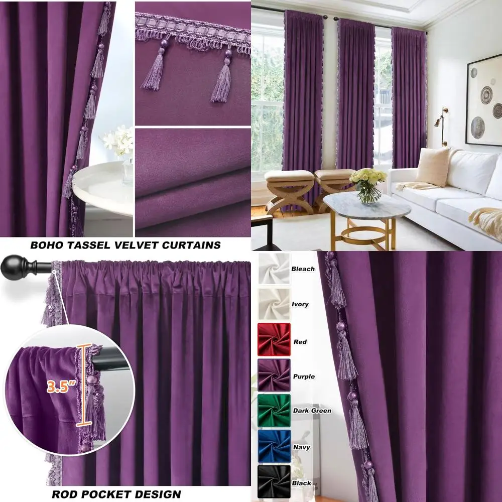 90 ستائر مخملية طويلة مع شرابات، 52 وات × 90 ساعة، ستائر حرارية عازلة للصوت لغرفة المعيشة، مجموعة من لوحتين