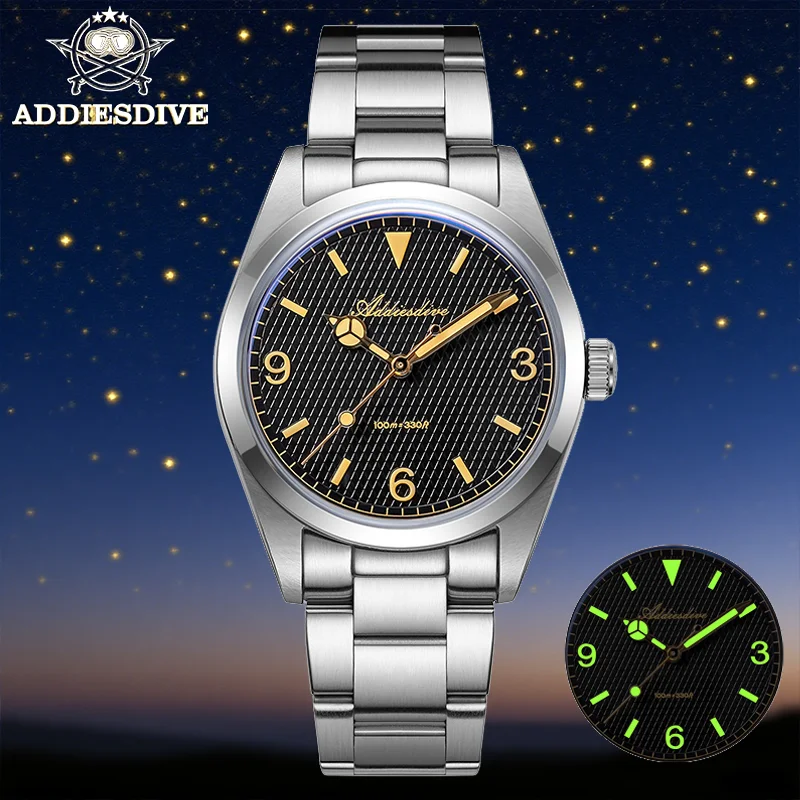 

ADDIESDIVE VH31 Кварцевые часы Новые ретро AD2096 Пузырьковое зеркало Стекло Водонепроницаемые наручные часы BGW9 Светящиеся мужские часы из нержавеющей стали
