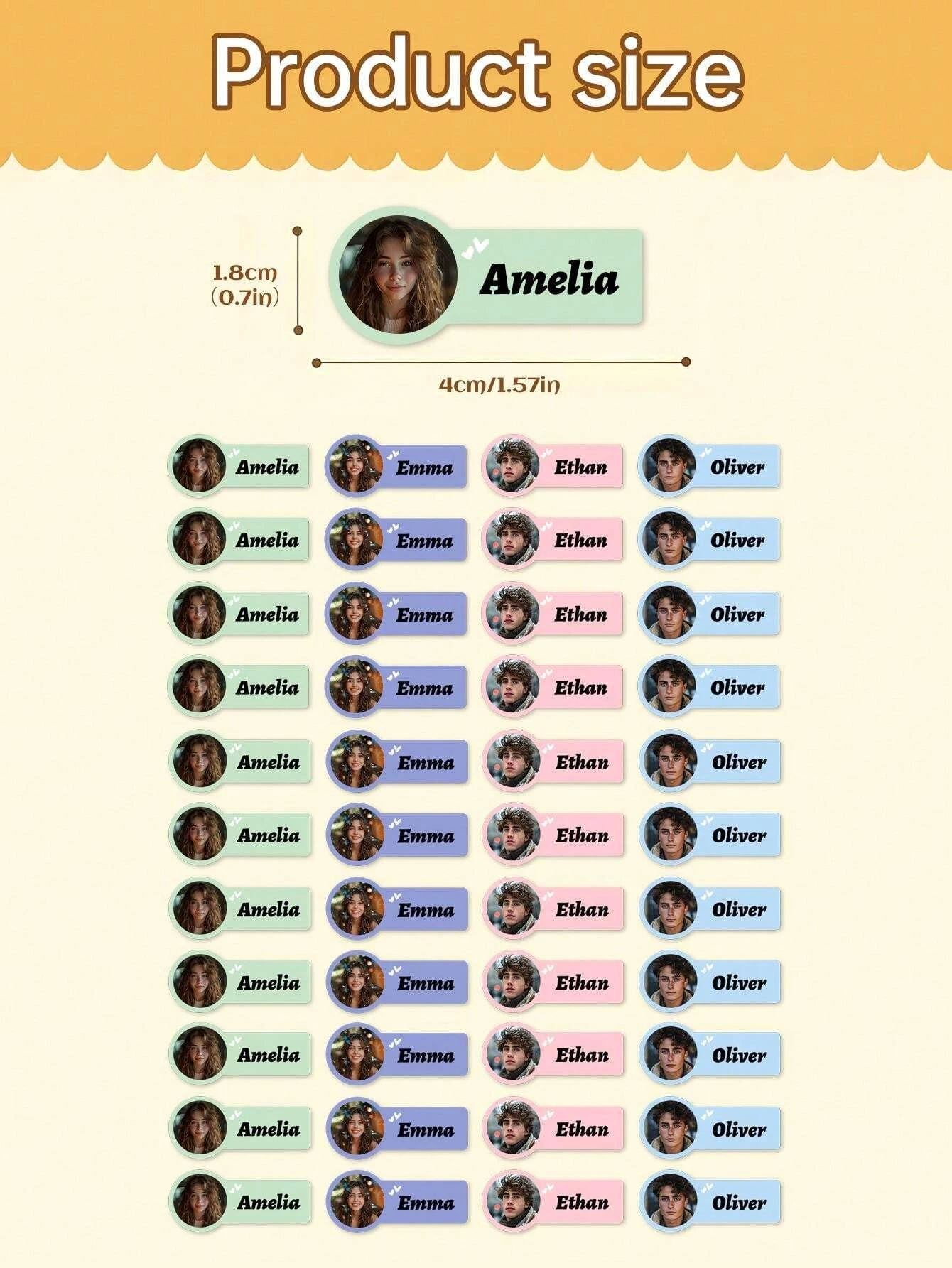 60-240PCs Custom Photo Name Stickers,4*1.8CM Personalized Markers For Special Items,Customized Name Photo Label,Waterproof Vinyl