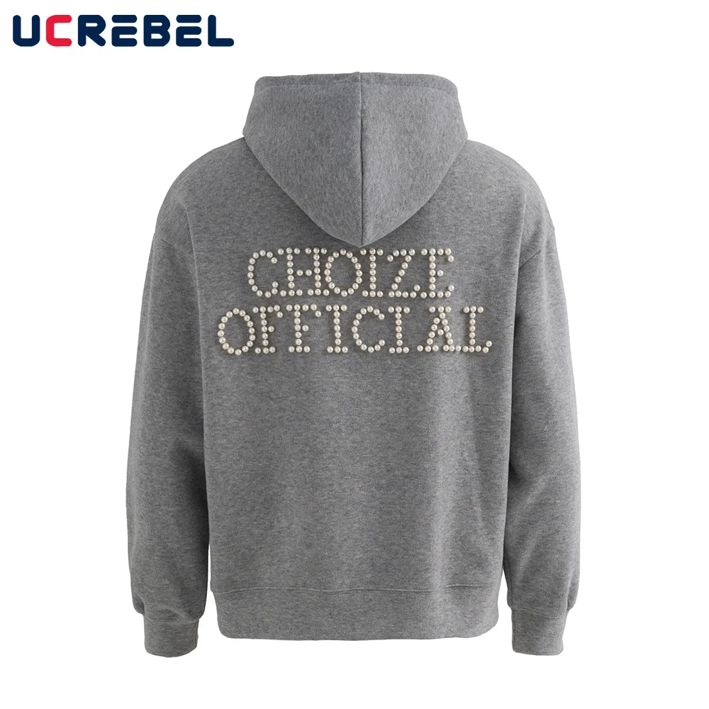 

Letter Beading Hoodies Mens Autumn Winter High Street Loose Long Sleeve Pocket Hooded Sweatshirts Man