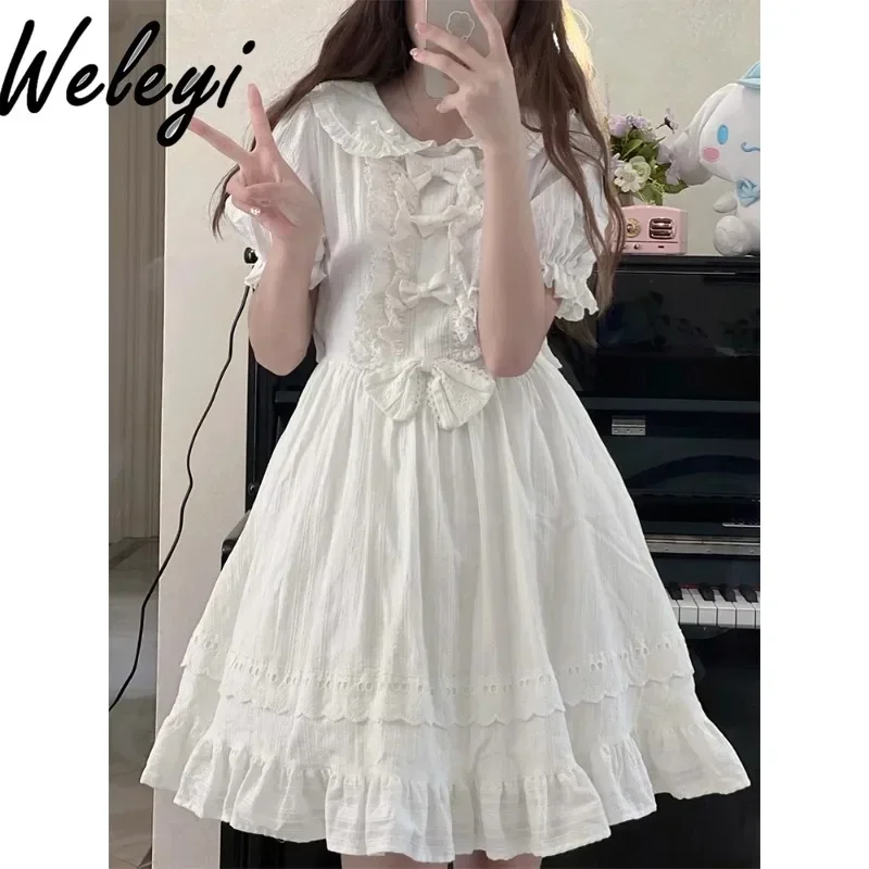 

Kawaii Japanese Sweet White Dresses Women Clothes Casual Chic Kleider 2024 Summer New Cutecore First Love Girl Elegant Sukienka