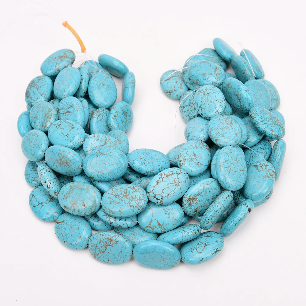 APDGG Big 25x35mm Real Stone Blue Turquoise Smooth Oval Shape Loose Beads 15