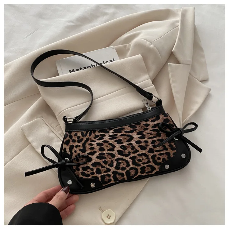 Neue Achselhöhle Tasche Trendy Schulter Tasche für Frauen Süße Doppel Bogen Handtasche Damen Tasche Retro Mode Weibliche Leopard Print Schulter Tasche – Detail 35