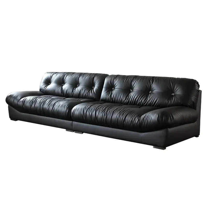 Italian minimalist leather straight-row sofa