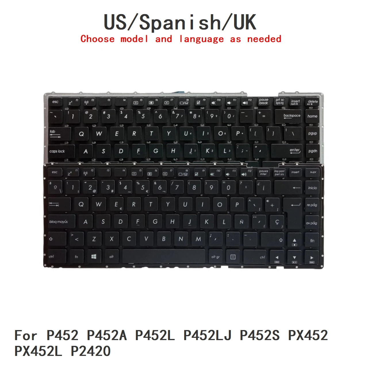 New US Spanish UK Language  Keyboard For ASUS P452 P452A P452L P452LJ P452S PX452 PX452L P2420 Notebook PC Replacement Keyboard